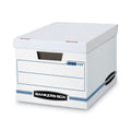 Bankers Box STOR/FILE Basic-Duty Storage Boxes, Letter/Legal Files, 12.5" x 16.25" x 10.5", White/Blue, 4/Carton