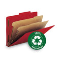 Smead 100% Recycled Pressboard Classification Folders, 2 Dividers, Letter Size, Bright Red, 10/Box
