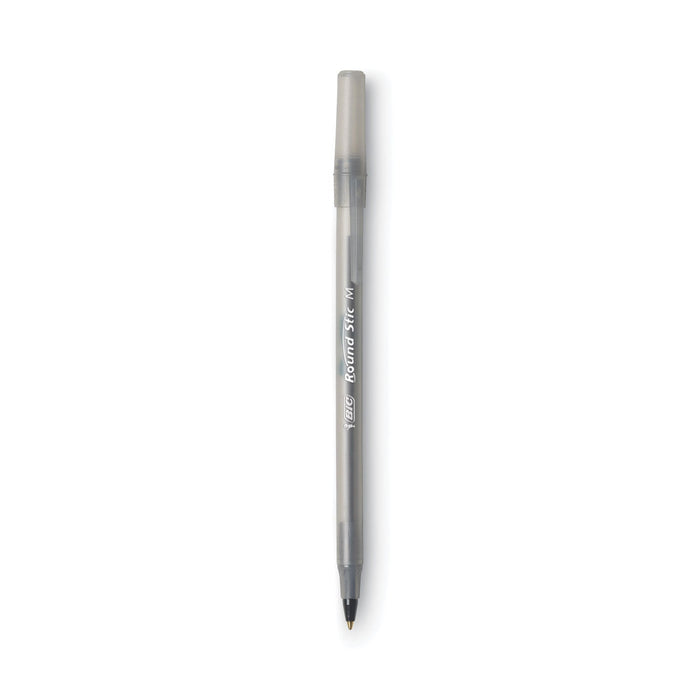 BIC Round Stic Xtra Life Ballpoint Pen Value Pack, Stick, Medium 1 mm, Black Ink, Smoke Barrel, 60/Box