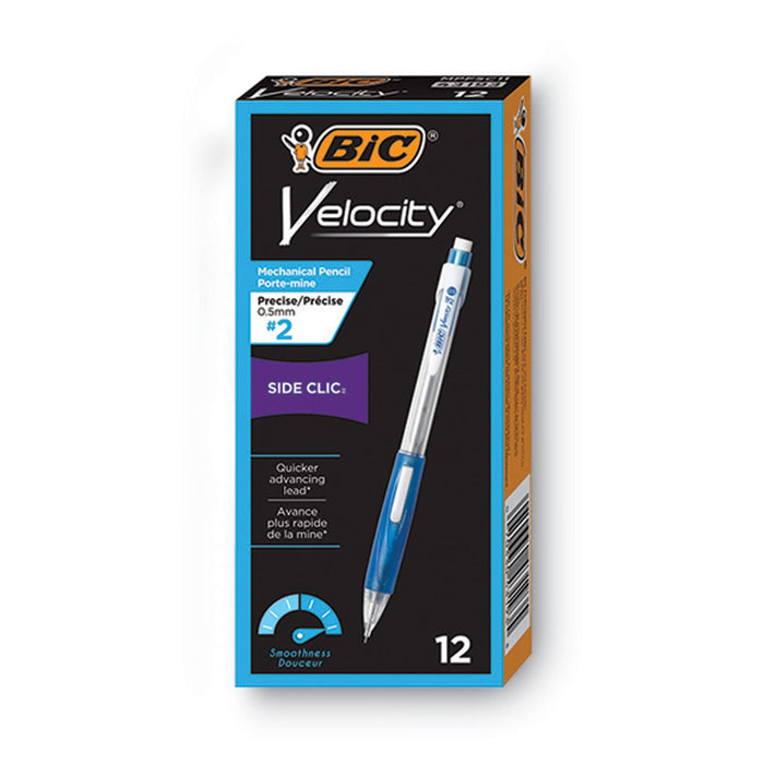 BIC Velocity Side Clic Pencil, 0.5 mm, HB (#2), Black Lead, Assorted Barrel Colors, Dozen