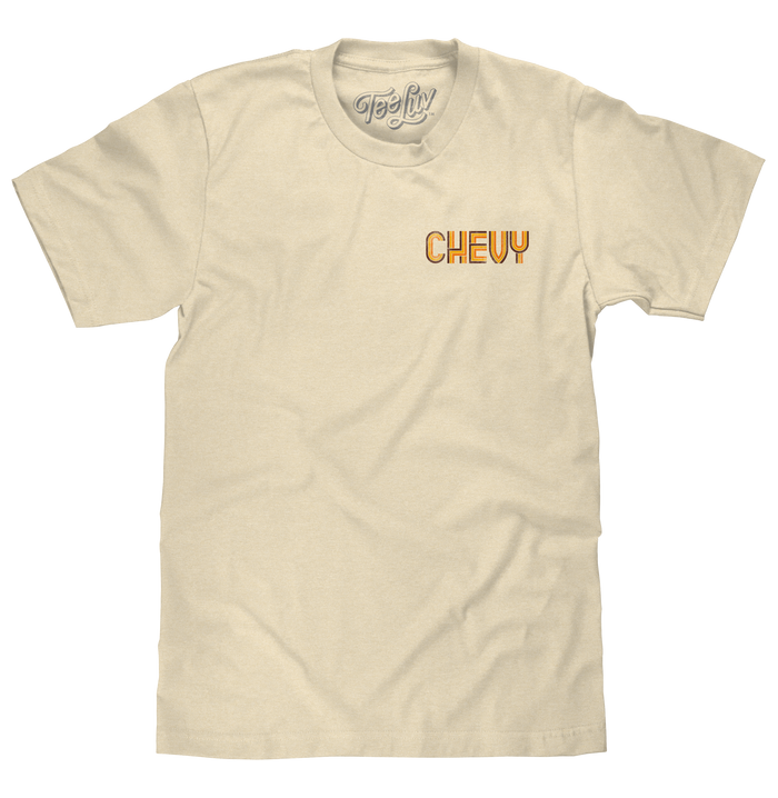 Chevy Chevelle Chevrolet Left Chest Front and Back Print Classic Car T-Shirt - Cream by Tee Luv