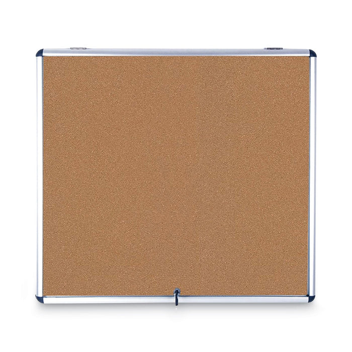 MasterVision Slim-Line Enclosed Cork Bulletin Board, 47 x 38, Aluminum Case