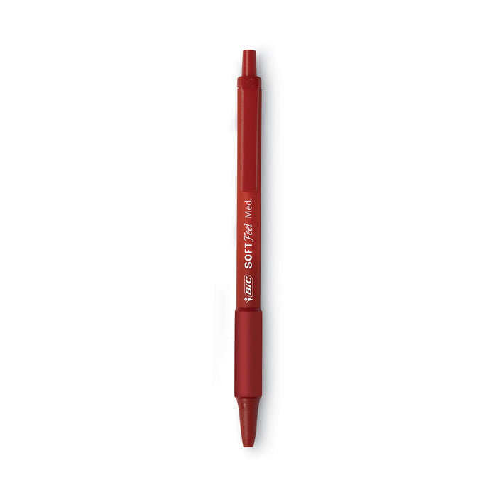 BIC Soft Feel Ballpoint Pen, Retractable, Medium 1 mm, Red Ink, Red Barrel, Dozen