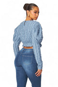 Alexandria Puff Long Sleeve Shaggy Peplum Crop Top by The House of Stylez