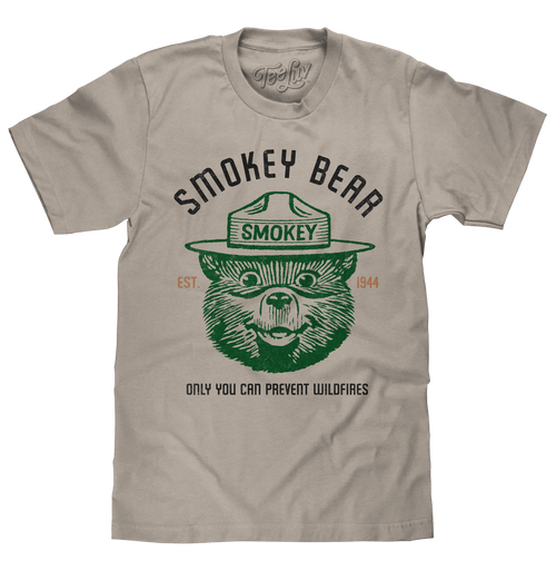 Est 1944 Smokey Bear Shirt Only You Can Prevent Wildfires T-Shirt - Light Gray by Tee Luv