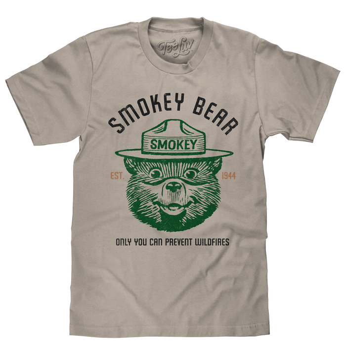 Est 1944 Smokey Bear Shirt Only You Can Prevent Wildfires T-Shirt - Light Gray by Tee Luv