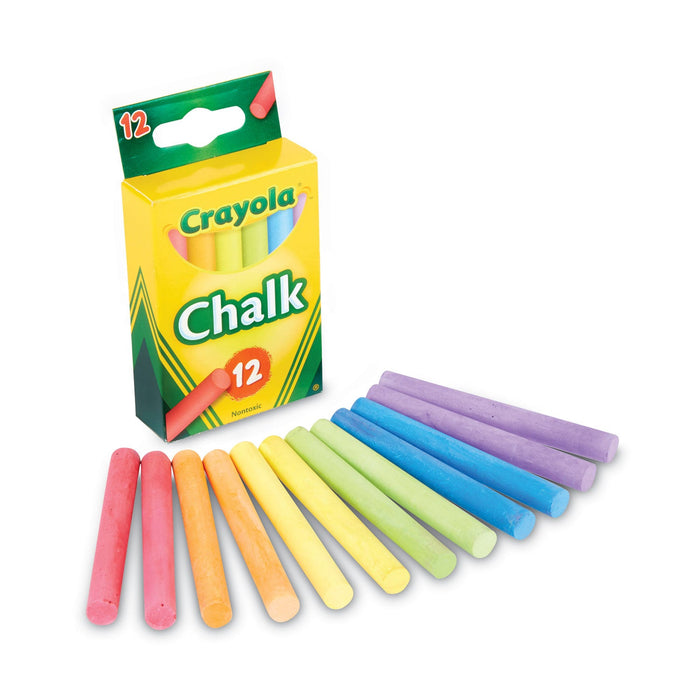 Crayola Chalk, 3" x 0.38" Diameter, 6 Assorted Colors, 12 Sticks/Box