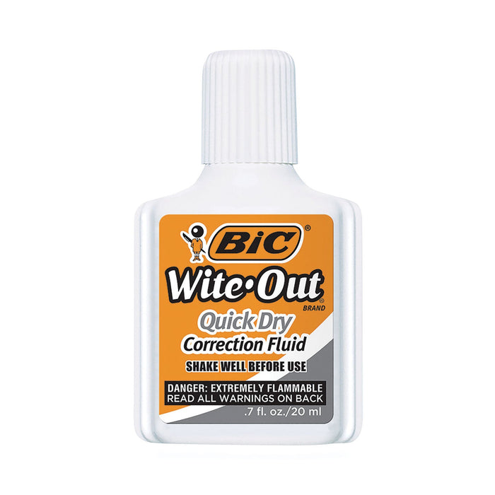 BIC Wite-Out Quick Dry Correction Fluid, 20 mL Bottle, White, Dozen