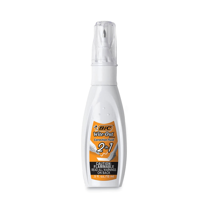 BIC Wite-Out 2-in-1 Correction Fluid, 15 mL Bottle, White