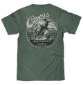 Coors Banquet Beer Rodeo Horse Front Pocket Tee T-Shirt - Cypress Green by Tee Luv