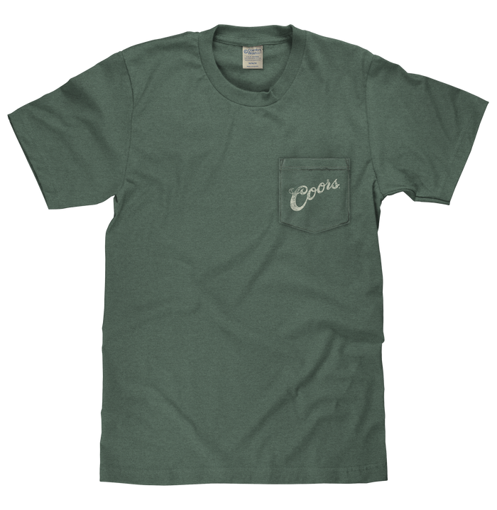 Coors Banquet Beer Rodeo Horse Front Pocket Tee T-Shirt - Cypress Green by Tee Luv
