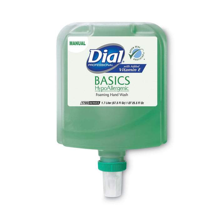 Dial Basics Hypoallergenic Foaming Hand Wash Refill for Dial 1700 Dispenser, Honeysuckle, with Vitamin E, 1.7 L, 3/Carton