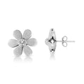 Matte Finished .925 Sterling Silver Diamond Accent Flower Hoop Stud Earring (I-J Color, I1-I2 Clarity) by Bids.com