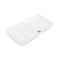 Eco-Products Renewable and Compost Sugarcane Clamshells, 3-Compartment, 9 x 9 x 3, White, 50/Pack, 4 Packs/Carton