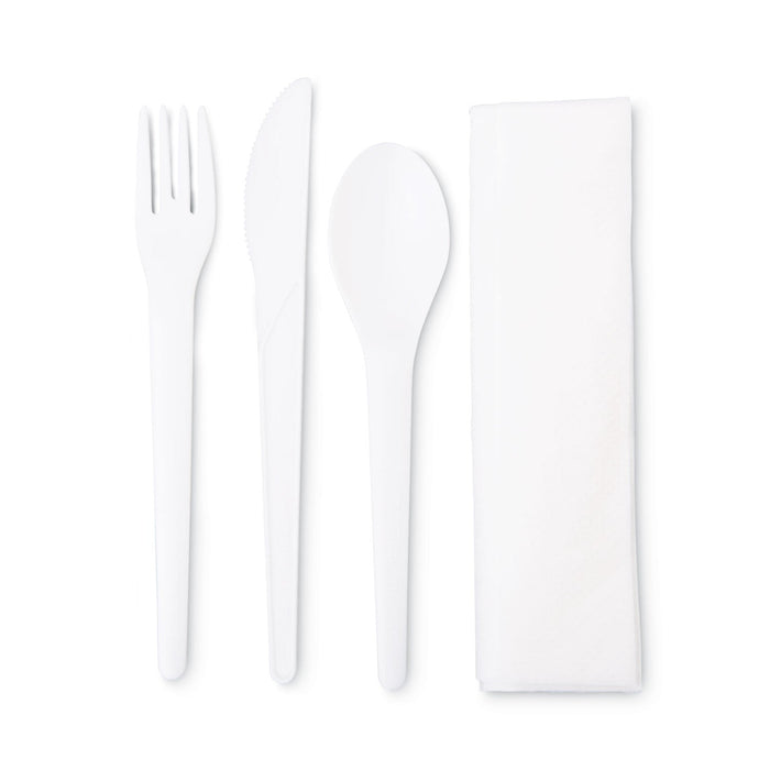 Eco-Products Plantware Compostable Cutlery Kit, Knife/Fork/Spoon/Napkin, 6", Pearl White, 250 Kits/Carton