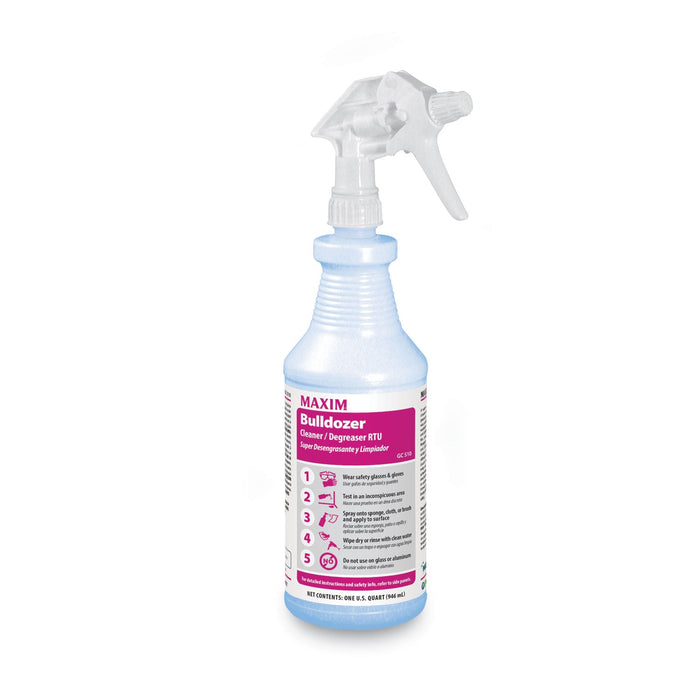 Maxim Bulldozer Cleaner/Degreaser RTU, Safe-to-Ship, Lemon Scent, 32 oz, 6/Carton