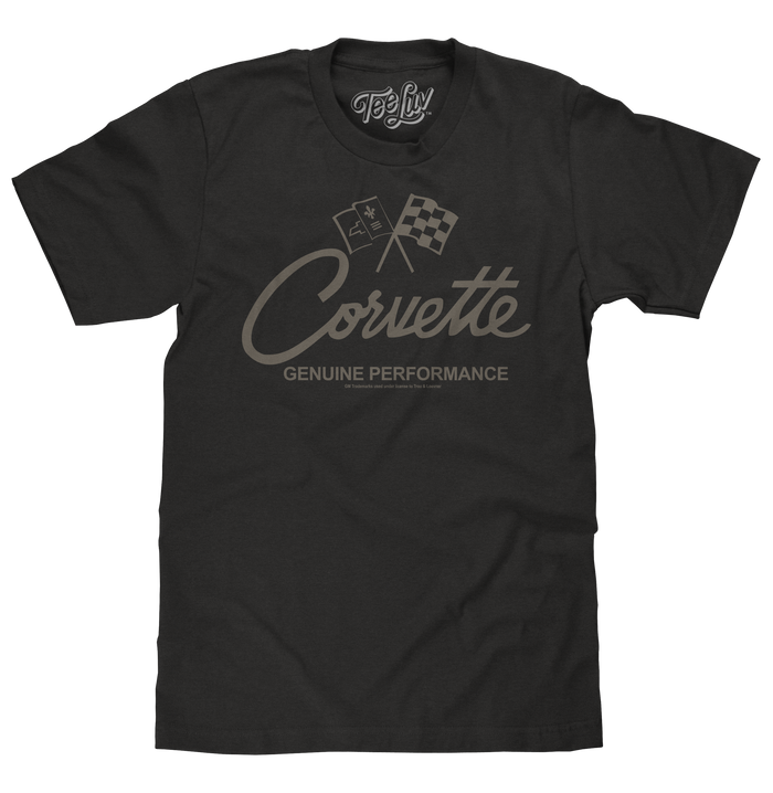 Chevy Corvette Genuine Performance Crossed Flags T-Shirt - Black by Tee Luv