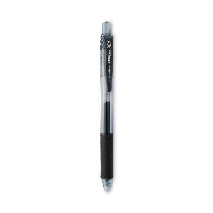 Pentel EnerGel-X Gel Pen, Retractable, Fine 0.5 mm Needle Tip, Black Ink, Black Barrel, Dozen