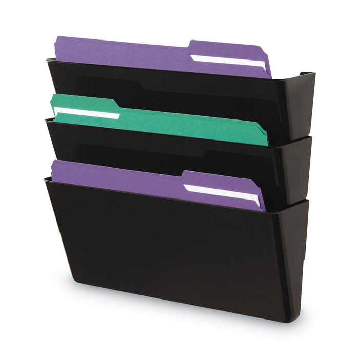 Universal Wall File Pockets, 3 Sections, Letter Size,13" x 4.13" x 14.5", Black, 3/Pack