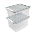 Storex Portable File Tote with Locking Handles, Letter/Legal Files, 18.5" x 14.25" x 10.88", Clear/Silver