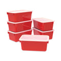 Storex Cubby Bins with Clear Lids, 12.25" x 7.75" x 5.13", Red, 6/Pack