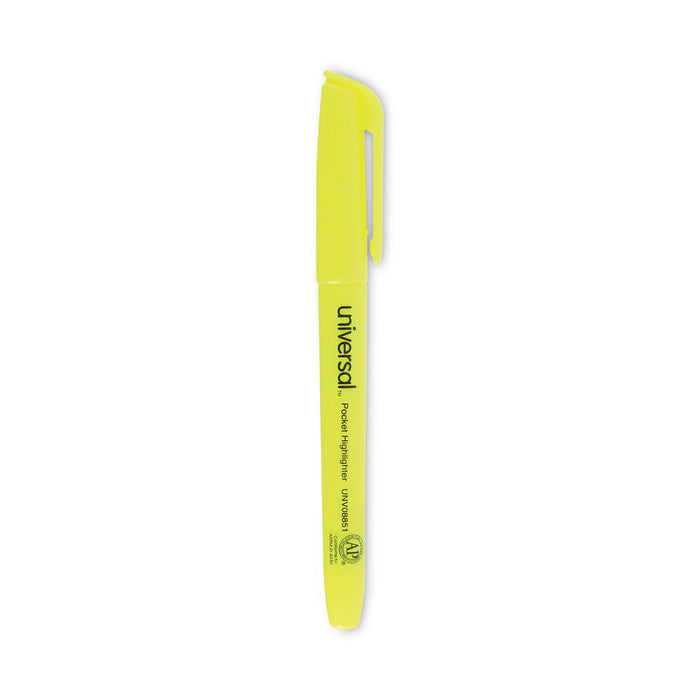 Universal Pocket Highlighters, Fluorescent Yellow Ink, Chisel Tip, Yellow Barrel, Dozen