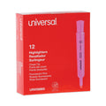 Universal Desk Highlighters, Fluorescent Pink Ink, Chisel Tip, Pink Barrel, Dozen