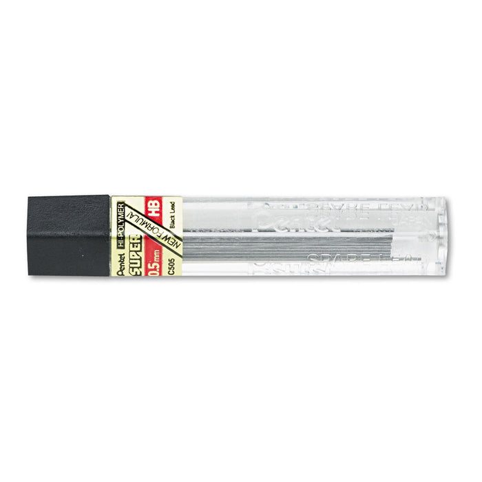 Pentel Super Hi-Polymer Lead Refills, 0.5 mm, HB, Black, 12/Tube