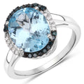 5.27 Carat Genuine Swiss Blue Topaz, Blue Diamond and White Diamond .925 Sterling Silver Ring by Bids.com