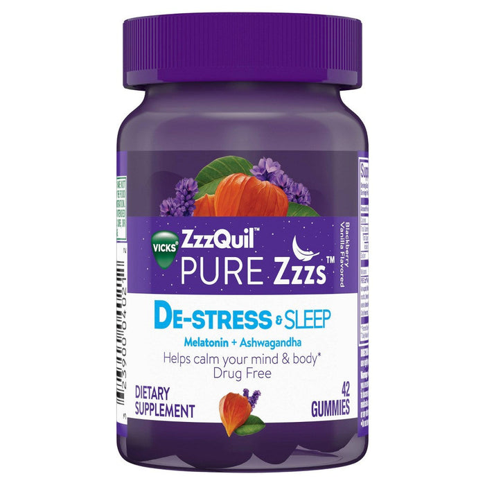 Vicks Pure Zzzs De-Stress & Sleep Melatonin + Ashwagandha Gummies - Blackberry Vanilla by Pasteur Pharmacy