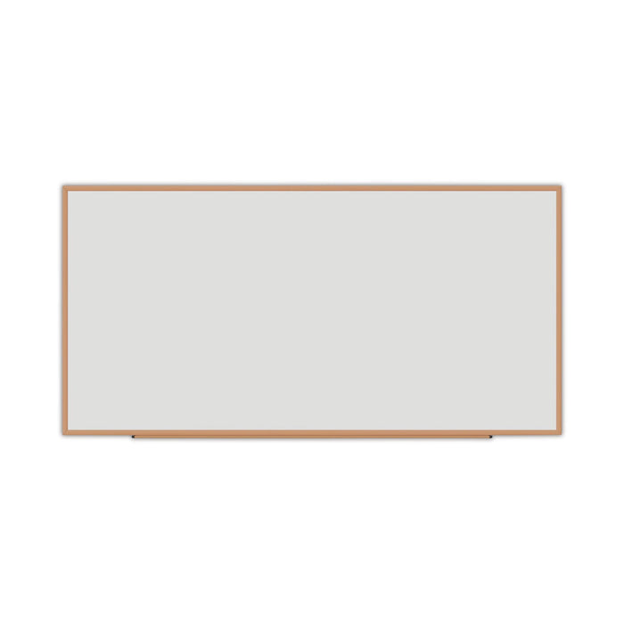 Universal Dry-Erase Board, Melamine, 96 x 48, White, Oak-Finished Frame