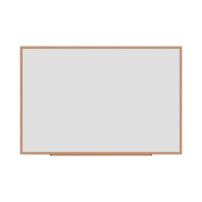 Universal Dry-Erase Board, Melamine, 72 x 48, White, Oak-Finished Frame