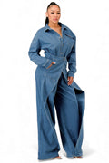 Denim Draped Wide-Leg Jumpsuit by The House of Stylez