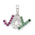 Sterling Silver White and Green CZ Joy Pendant by Fine Color Jewels