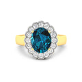 Genuine London Blue Topaz and White Diamond Halo Ring by Fine Color Jewels