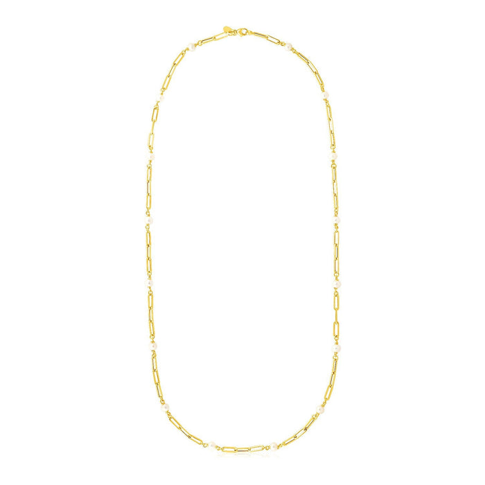 14k Yellow Gold Paperclip Chain and Pearl Necklace by Bids.com