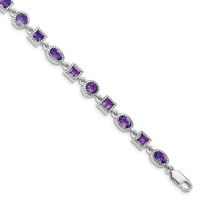 Natural Amethyst Silver Link Bracelet by Fine Color Jewels