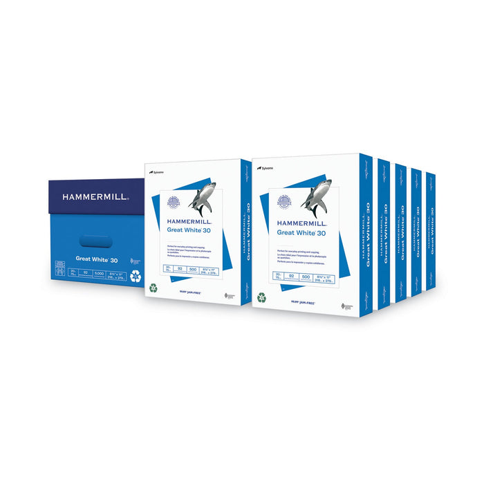Hammermill Great White 30 Recycled Print Paper, 92 Bright, 20 lb Bond Weight, 8.5 x 11, White, 500 Sheets/Ream, 10 Reams/Carton