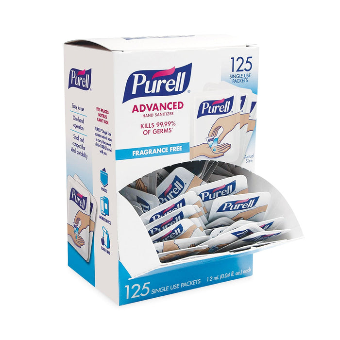 PURELL Single Use Advanced Gel Hand Sanitizer, 1.2 mL, Packet, Fragrance-Free, 125/Box, 12 Box/Carton