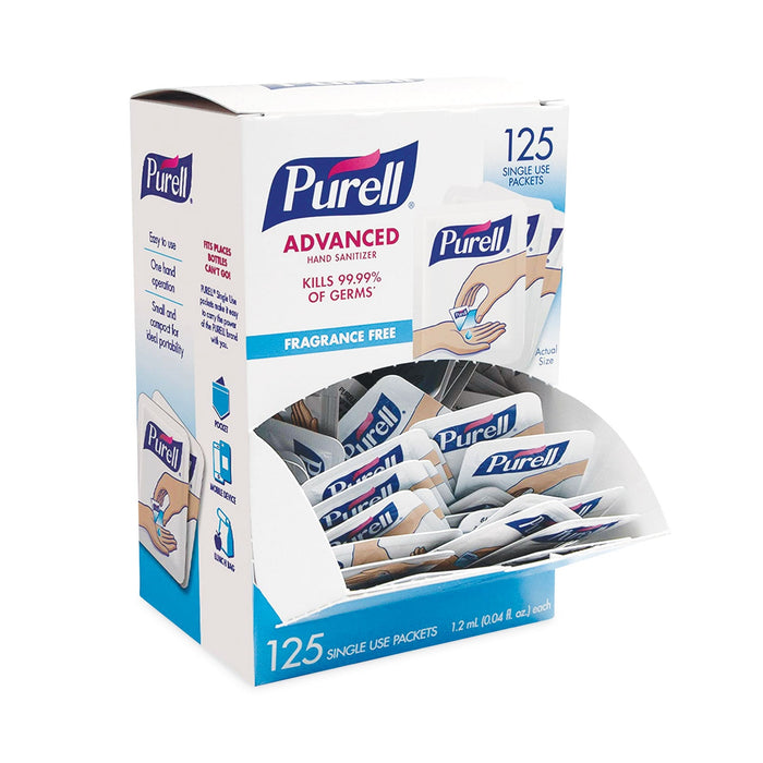 PURELL Single Use Advanced Gel Hand Sanitizer, 1.2 mL, Packet, Fragrance-Free, 125/Box