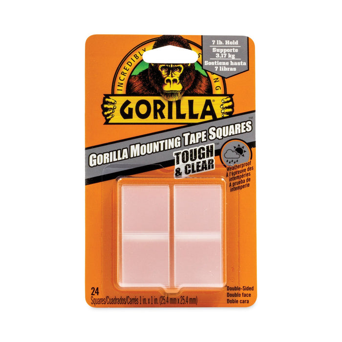 Gorilla Tough and Clear Double-Sided Mounting Tape, Holds Up to 0.58 lb per Pair (Up to 7 lb per 24), 1" x 1", Clear, 24/Pack
