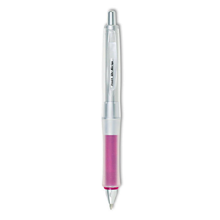 Pilot Dr. Grip Center of Gravity Ballpoint Pen, Retractable, Medium 1 mm, Black Ink, Silver/Pink Grip Barrel