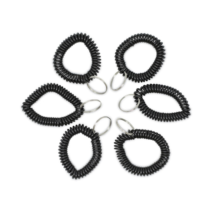 Universal Wrist Coil Plus Key Ring, Plastic, Black, 6/Pack