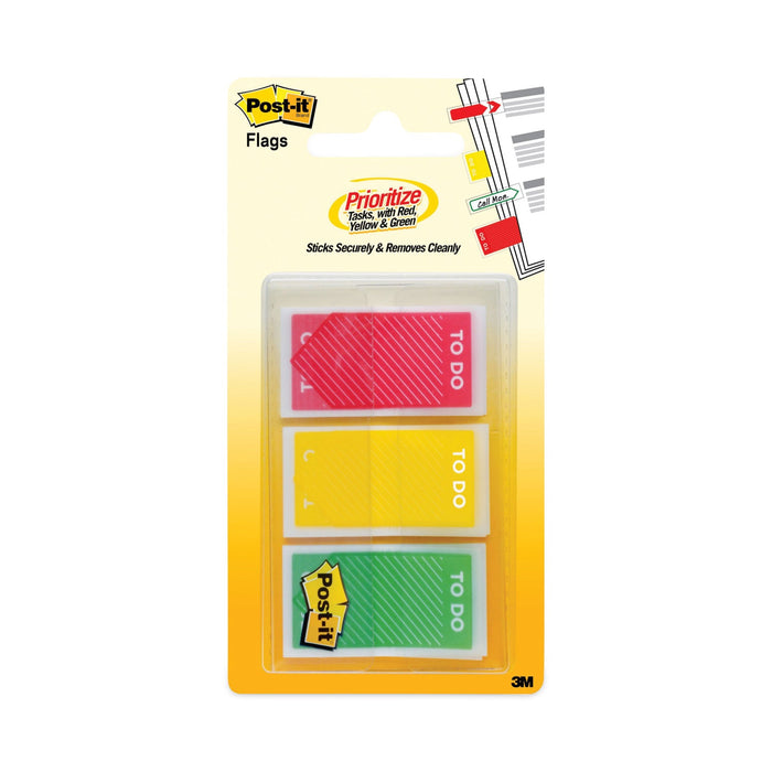 Post-it Arrow Message 1" Prioritization Page Flags, "TO DO", Red/Yellow/Green, 20 Flags/Dispenser, 3 Dispensers/Pack