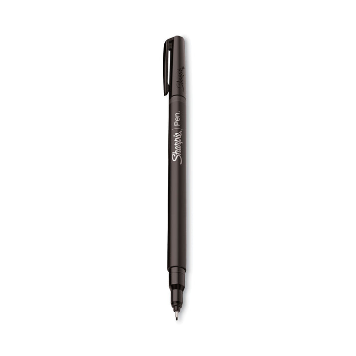 Sharpie Water-Resistant Ink Porous Point Pen, Stick, Fine 0.4 mm, Black Ink, Black/Gray Barrel, Dozen