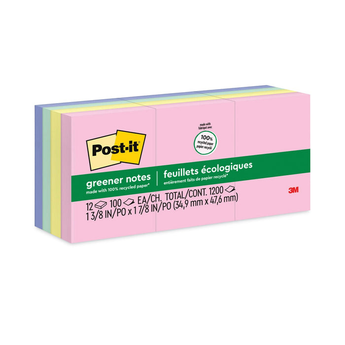 Post-it Original Recycled Note Pads, 1.38" x 1.88", Sweet Sprinkles Collection Colors, 100 Sheets/Pad, 12 Pads/Pack