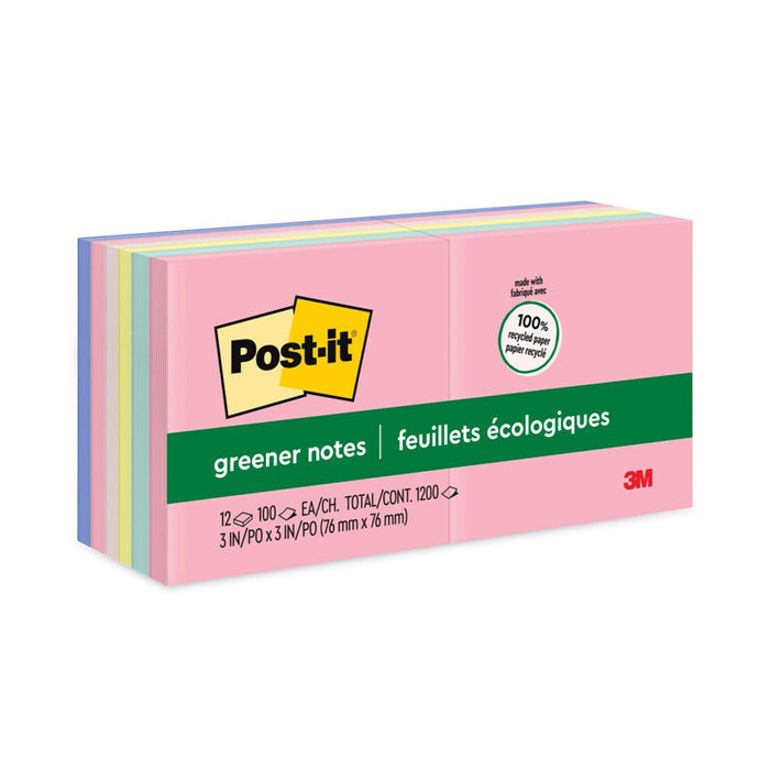 Post-it Original Recycled Note Pads, 3" x 3", Sweet Sprinkles Collection Colors, 100 Sheets/Pad, 12 Pads/Pack