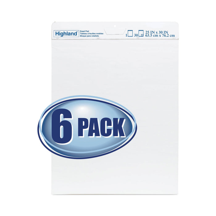 Highland Easel Pad, Unruled, 25 x 30, White, 30 Sheets, 6/Pack