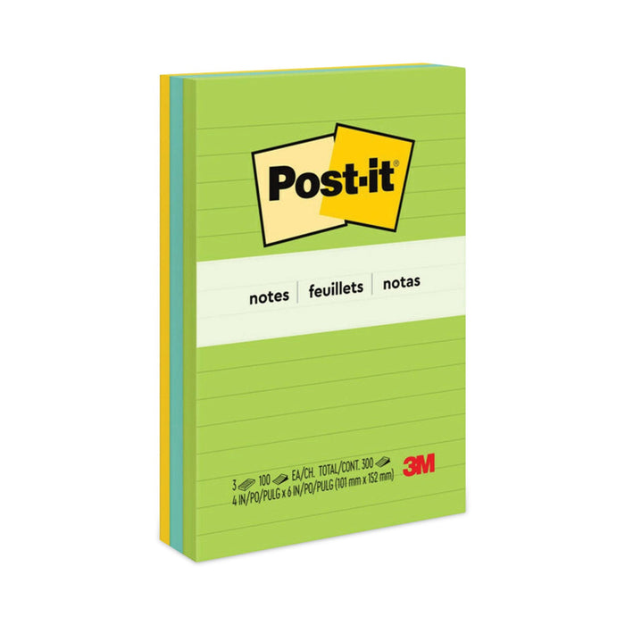 Post-it Original Pads in Floral Fantasy Collection Colors, Note Ruled, 4" x 6", 100 Sheets/Pad, 3 Pads/Pack