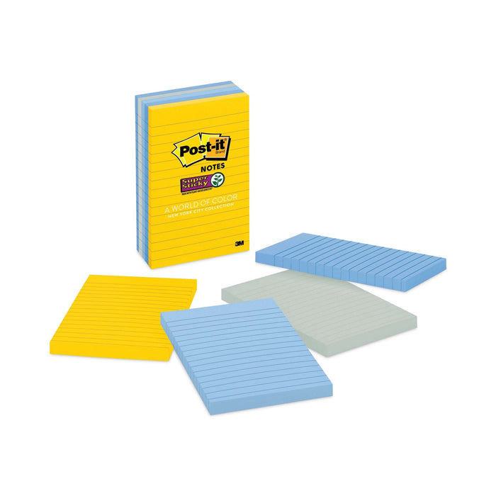 Post-it Pads in New York Collection Colors, Note Ruled, 4" x 6", 100 Sheets/Pad, 5 Pads/Pack